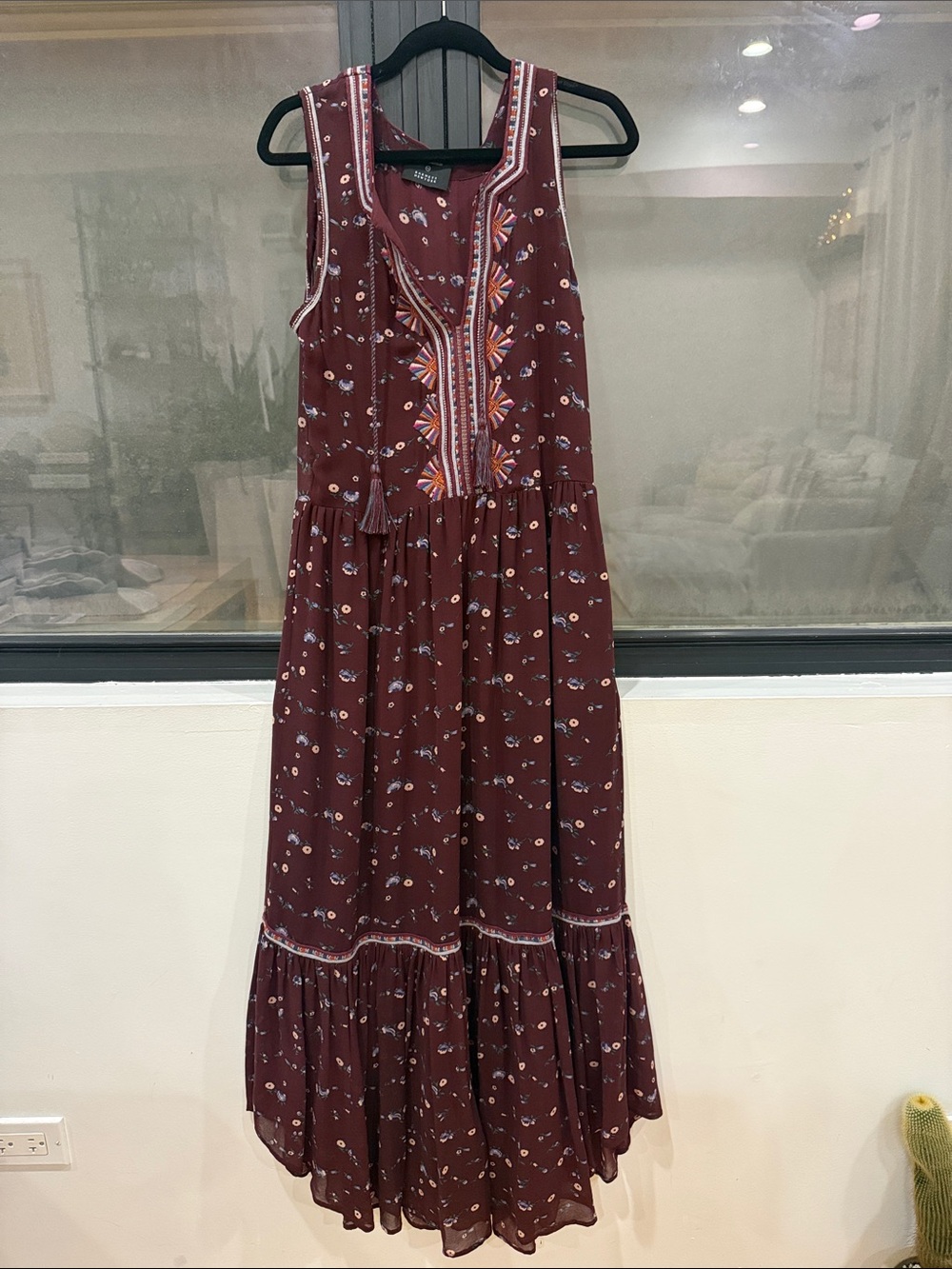 Ulla Johnson for Barney’s New York Embroidered Tiered Maxi Dress - Burgundy